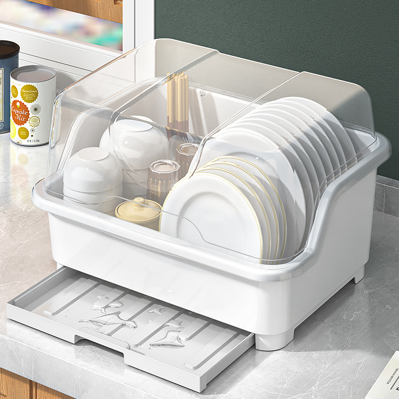 Dish Drainer Rack Dust-proof Plate Drying Rack with Lid drain rack Tableware Storage Box for Chopsticks Kitchen Organizer. 
