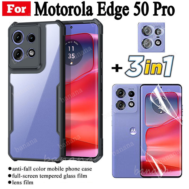 3 in 1 Motorola Edge 50 Pro Anti-fall Mobile Phone Case for Moto Edge 50 Ultra Edge 50 Fusion Soft Hydrogel Film+Camera Lens Film