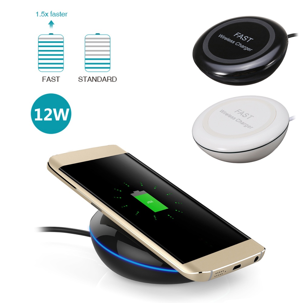 Universal ph one Fast Charger 12W Qi Wireless Charger Power Pad with 1M USB Cable for iPhone Samsung Android Black,White. 