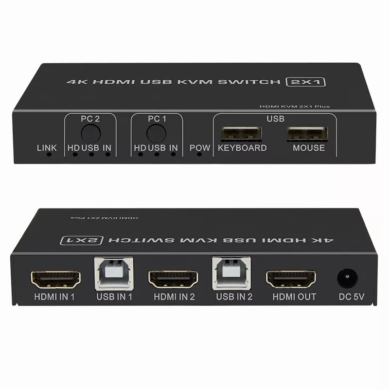 4K HDMI-compatible KVM Switch, 4 ports 4 in 1 Out HDMI KVM Switch Support 4K@60Hz for Laptop HDTV Monitor & UBS Mouse Keyboard-4X1 No hot key. 