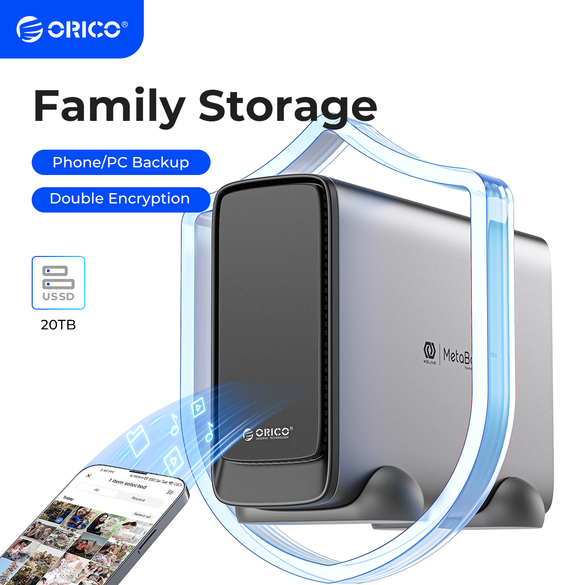 ORICO MetaBox Mini Personal Storage 3.5" Type-C Network Attached Storage Automatic Backup Remote Access Diskless NAS. 