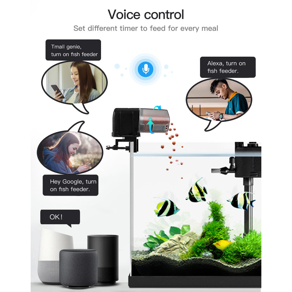 Ilonda Automatic Aquarium Fish Feeder Timing Wifi Wireless Smart Phone App Speaker Voice Remote Control Fish Feeding. 