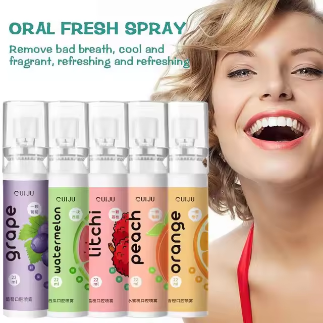 Oral Fresh Spray Fruit Breath Refresher Instant Fresh Breath Spray Watermelon Orange Peach Litchi Grape Aroma for Oral Care-22ml. 