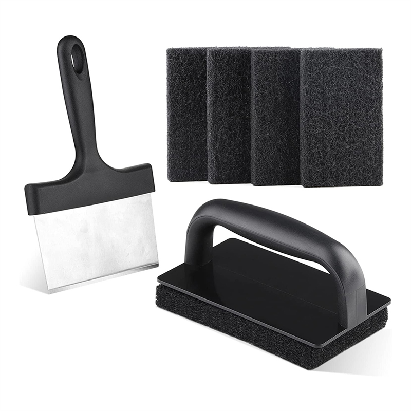 1Set Blackstone Griddle Cleaning Kit Flat Top Scouring Pads Non Scratch Griddle Scrubber Cleaning Pad Stainless Steel with 6In Grill Scraper