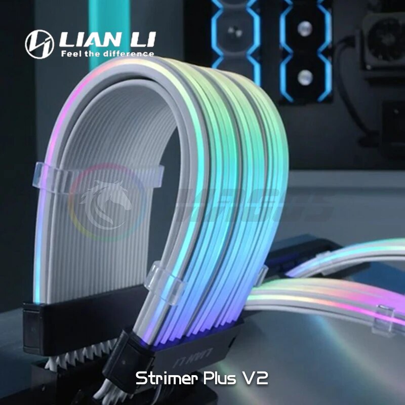 Lian Li Strimer Plus V2 Neon PSU Extension Cable ARGB ATX 24Pin GPU 8PinX2 Triple 8Pin Detachable Soft Silicone Removable. 