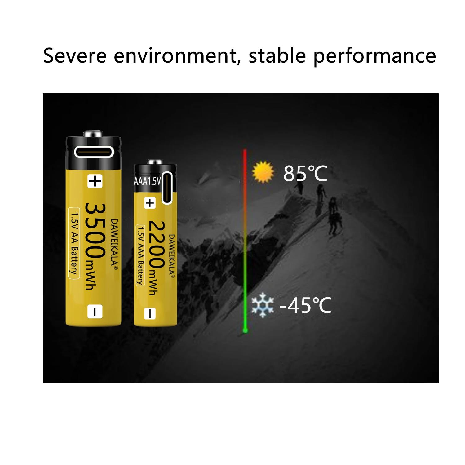 AA AAA Battery 1.5V AAA AA Rechargeable battery NiZn Battery Stable performance camera toys light batteries Type-C fast charging. 