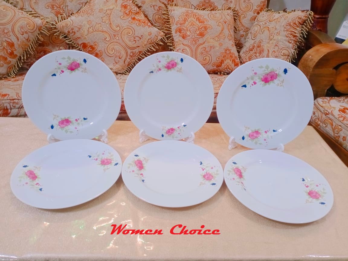 Flat Type Dinner Plate Set Ceramic White With Flower Print 9 Inch - 2 Pcs Set- Versatile And Stylish Plates For Your Everyday Dining Needs. 