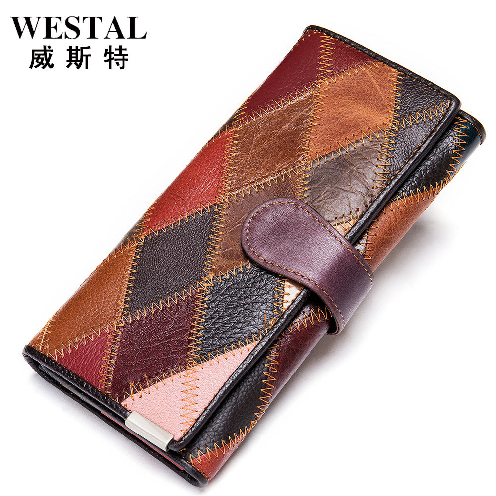 WESTAL Leather Wallet Women's Large Capacity First Layer Cowhide Clutch Bag  Colorful Stitching Fashion Long Wallet Trend | Daraz.com.bd