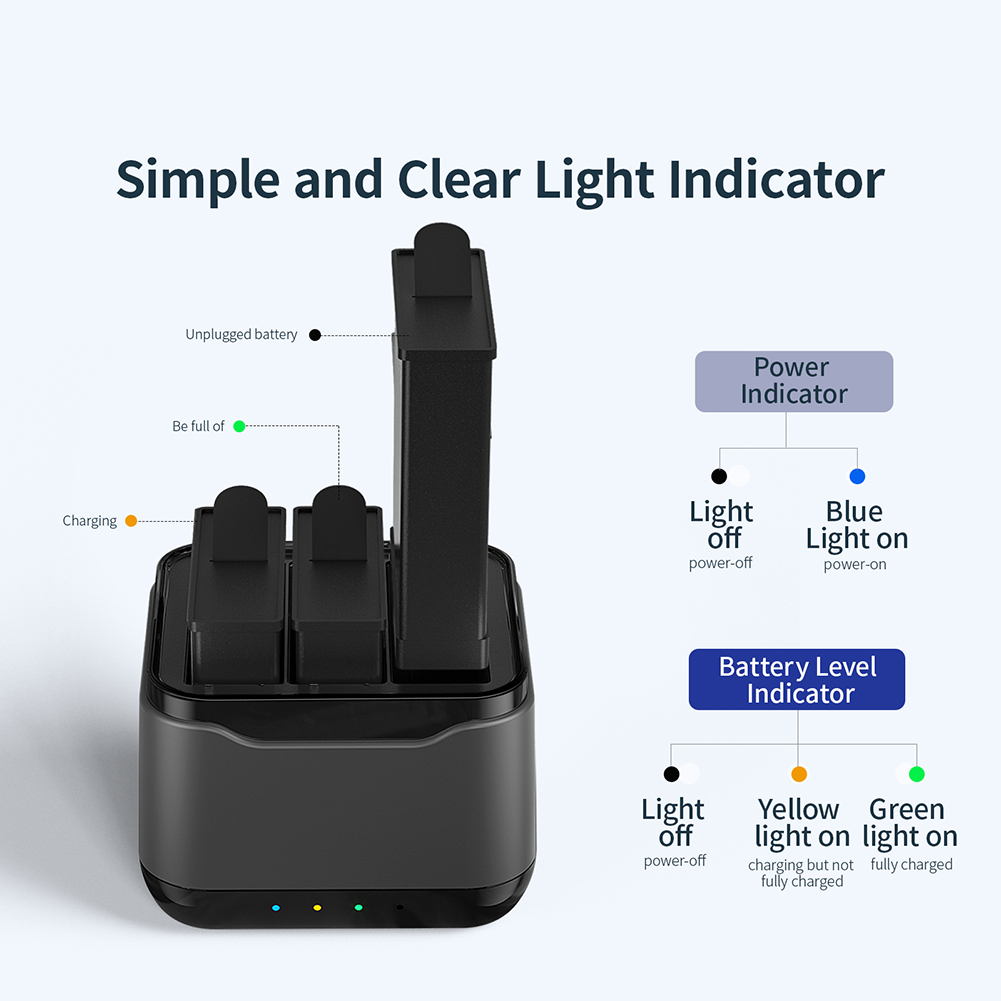 Battery Charging Hub Charging 3 Batteries Action Camera Accessories With Charging Indicator Light Charging Station Compatible For DJI OSMO Action 4/3 Cameras. 