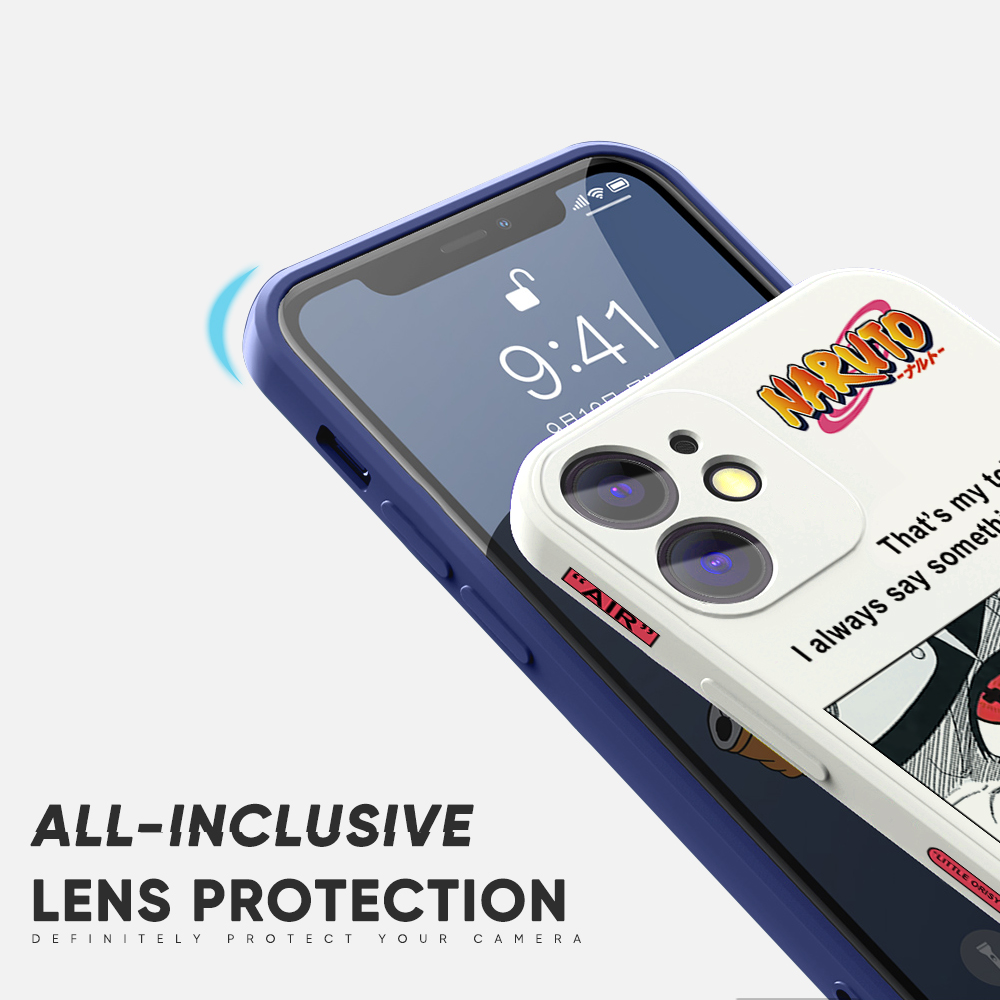 ZCSIBORUI for iPhone X/XS New Anime Uzumaki Naruto Square Edge Pattern Design Liquid Silicone Shockproof Phone Cases. 