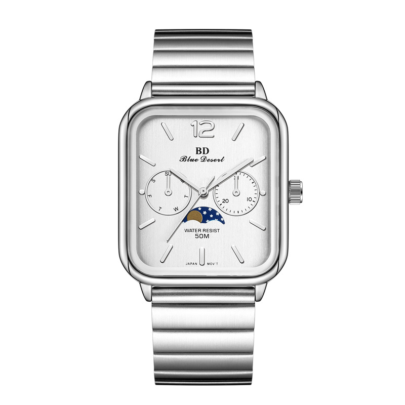 New Kaxi Square Watch Men's Watch Women's Watch Elegant Quartz Stainless Steel Waterproof Couple Watch Moon Phase Pair Watch