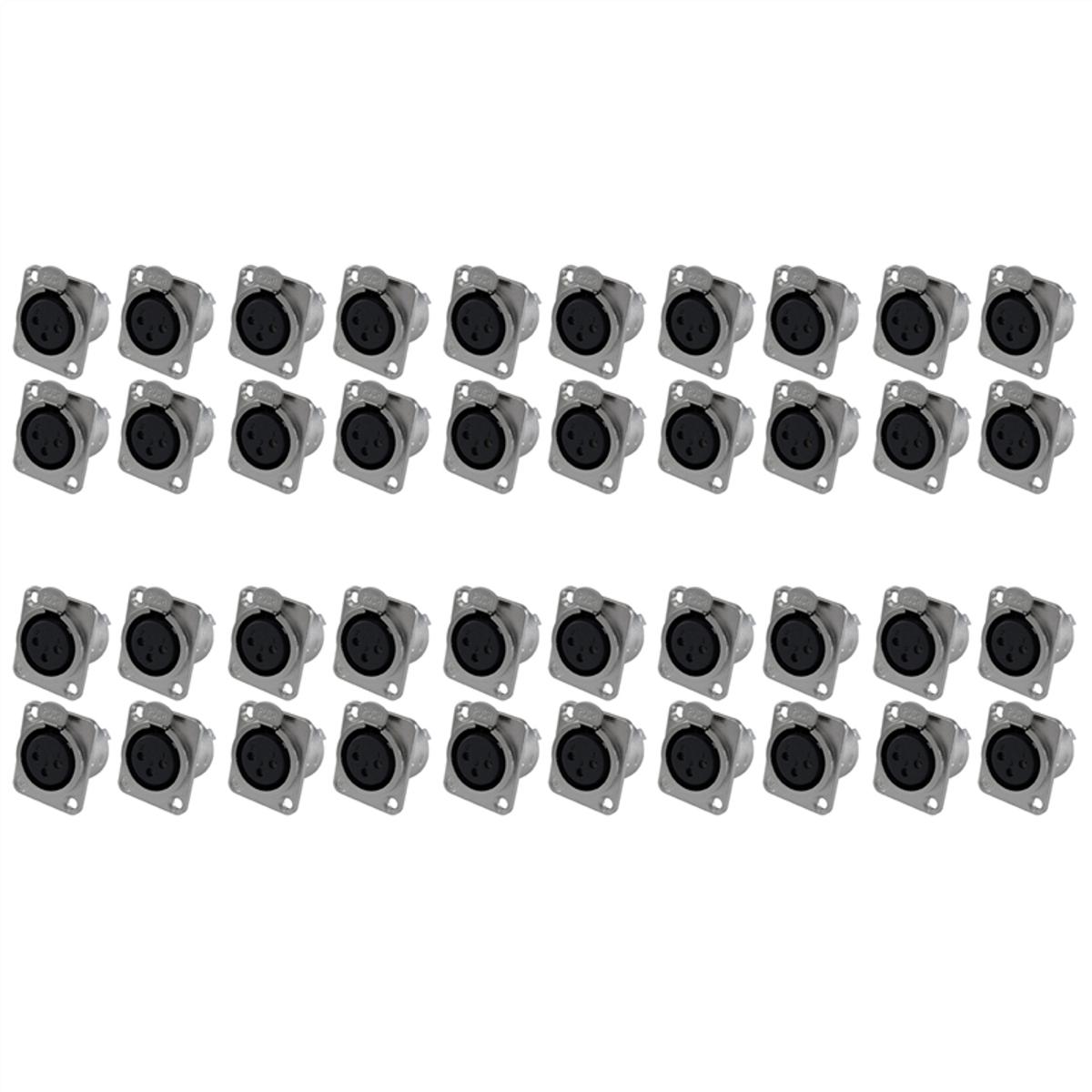 XLR Female Jack 3 Pin - Panel Mount Jacks D Series Size XLR-F - 40 PACK