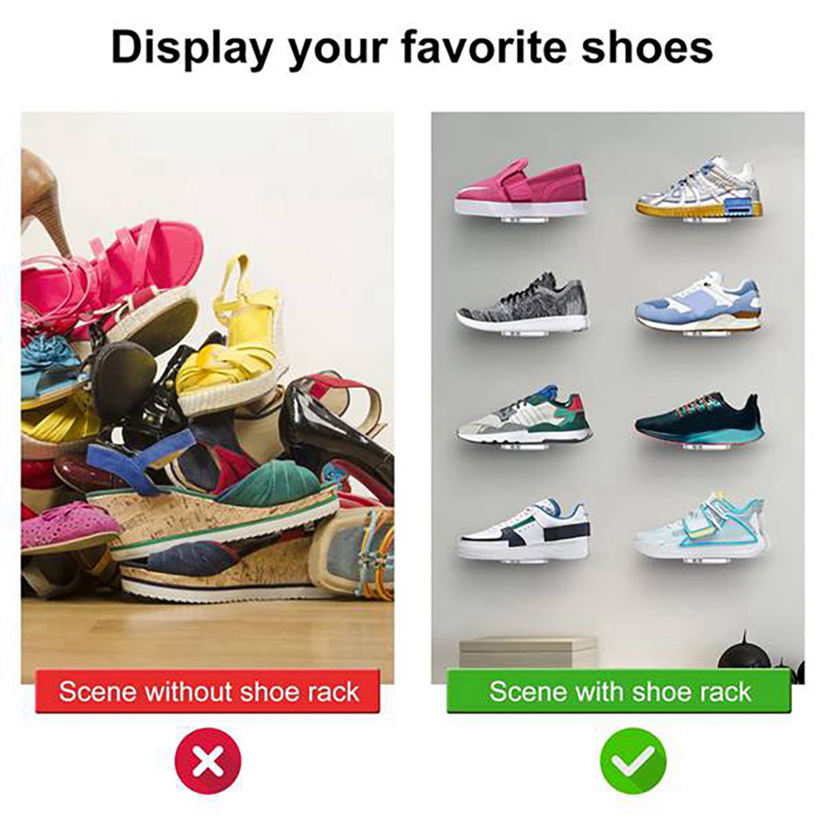 Floating Shoe Display Shelves for Wall Mount Set of 16,Clear Acrylic Floating Shelves for Showcase Sneaker Collection. 