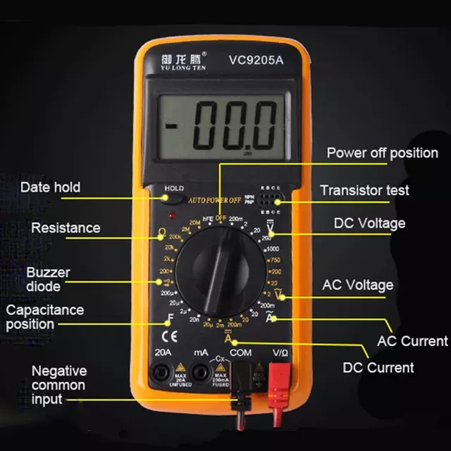 VC/DT 9205A Digital Multimeter Auto Power Off with Protective Case Data Hold Function High Precision Data Measurements AVO Meter. 