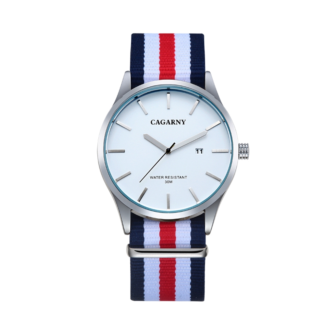 CAGARNY 6865 Concise Style Ultra Thin Waterproof Quartz Wrist Watch with Striped Nylon Band. 