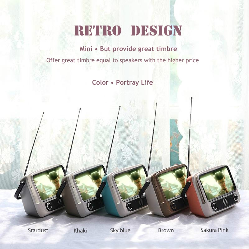 TV300 5W Retro TV Model Wireless Bluetooth Speaker with Holder, Support TF/USB/AUX/FM. 