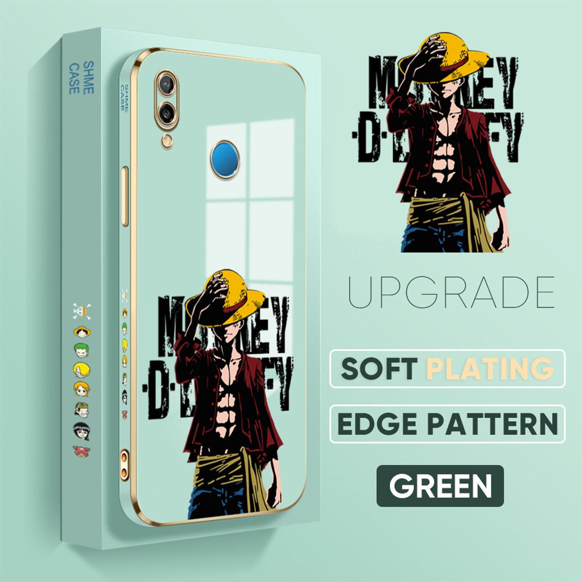 TA for Huawei Nova 3E / P20 Lite Back Cover + Free Lanyard Handsome Luffy Luxury 6D Plating Case Side Pattern Soft Silicone Square Phone Cases