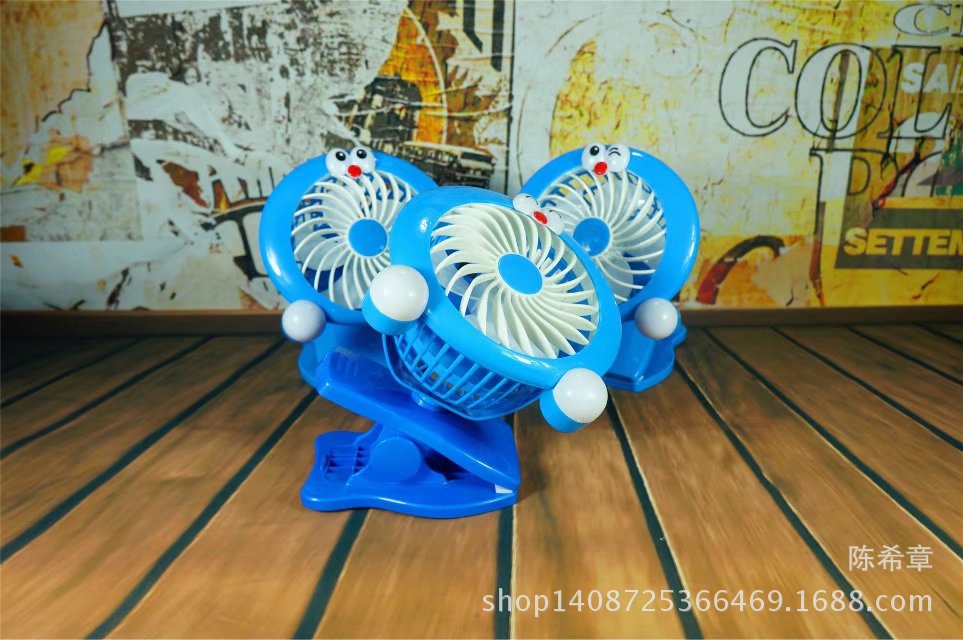 Doraemon Robot Cat USB Charging Fan Cartoon Jingle Cat Clamp Fan Kids Stroller Clip Fan. 