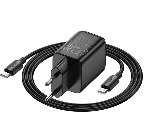 hoco N54 Monsoon Single Port PD45W Type-C Charger with 1m Type-C Cable, EU Plug(Black)   - Time Square. 