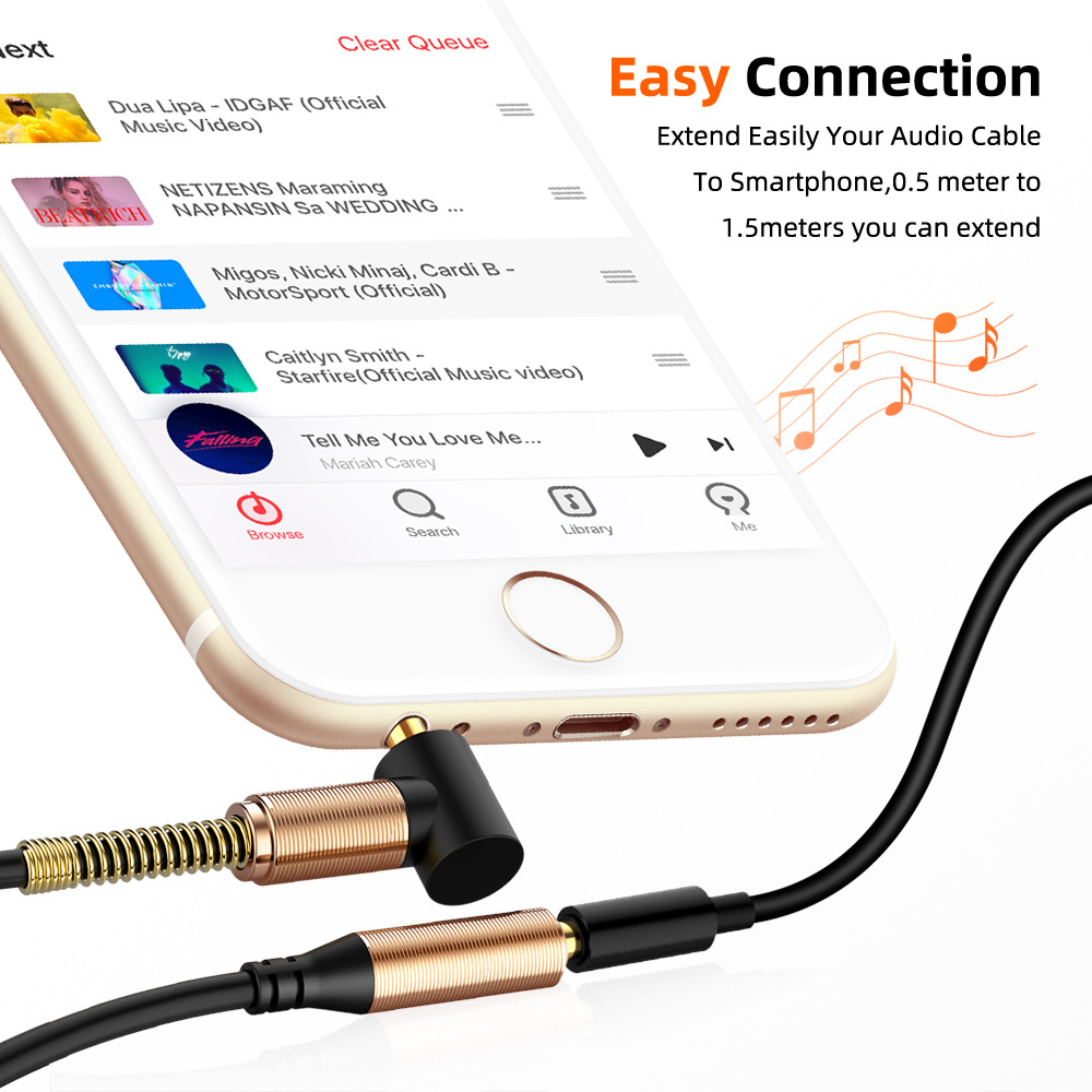 Audio Cable 3.5mm Elbow Spring Retractable Extension Cord Audio Cable Suitable For Mobile Computer Speakers with wear-resisting property. 