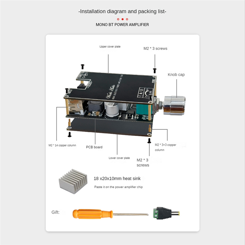 Mono 100W Bluetooth Audio Amplifier Board with TWS Box Function Audio Module DC7-24V ZK-1001B. 