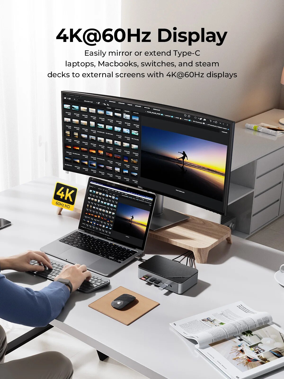 ORICO Docking Station Deck with Dual M.2 NVME SSD Case 3.5 Hard Drive Enclosure Steam Dock 10 in 1 HDMI 4K60Hz PD100W Ethernet. 