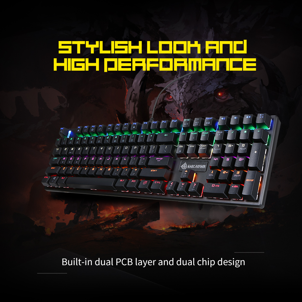 MAGIC-REFINER Mechanical Keyboard Square Keycap Gaming Keyboard 108 Keys N-key rollover USB Cable Blue Switch Backlight Keyboard. 
