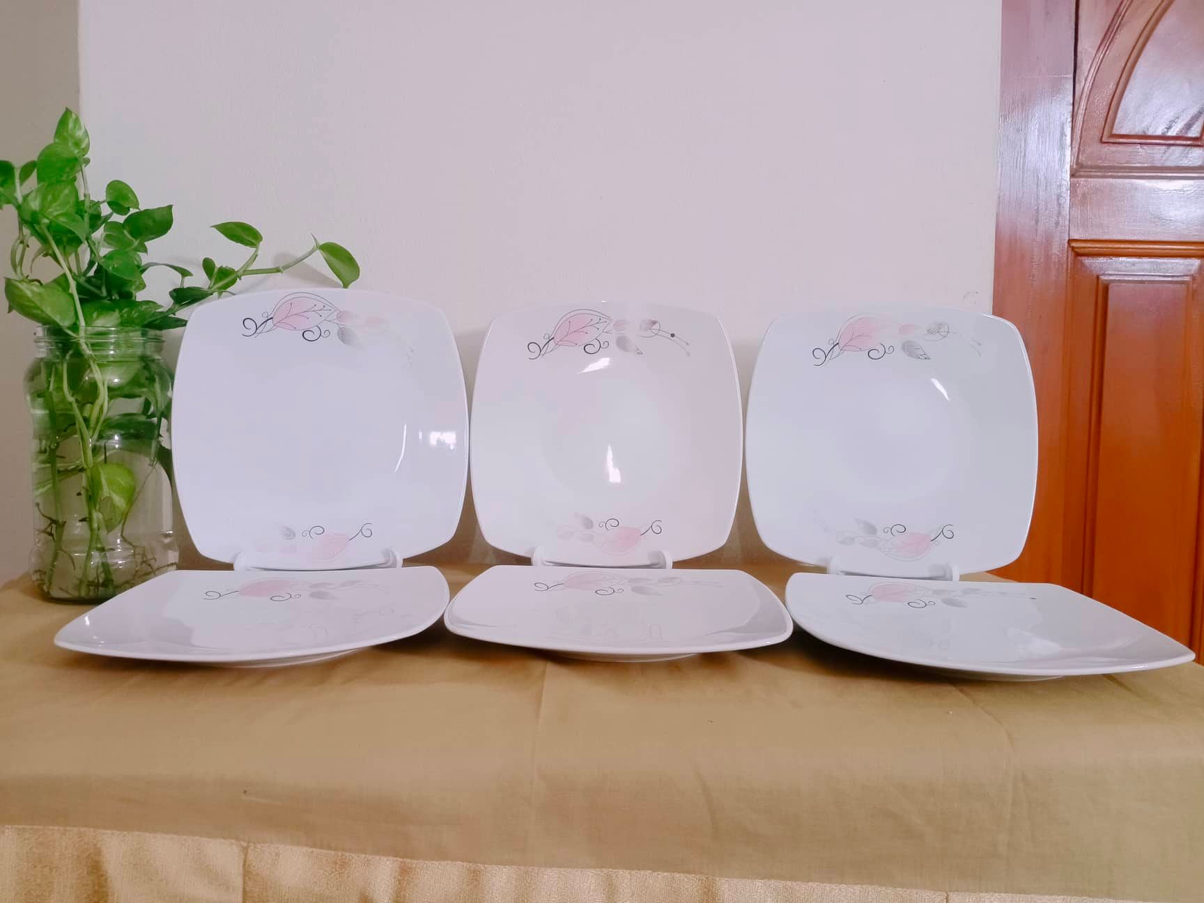 Exclusive Square Biryani Plate 8" Inch. Flat Half Dinner Plate, White Color With Golden Line print. Microwave oven save,Dishwasher Save.. 