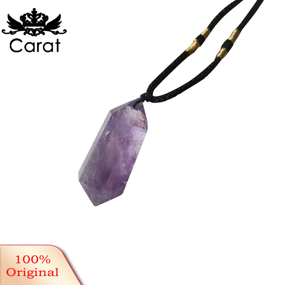 Faux Amethyst Double Terminated Hexagonal Wand Pendant Point HealingNeckle