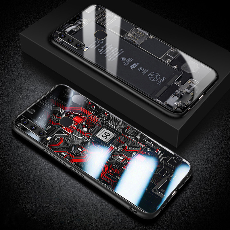 For VIVO Y12 Back Cover Version Theme Case Tempered Glass Protection shockproof Cover for VIVO Y12 case Transparent Circuit Board Design Full Coverage Phone cases. 