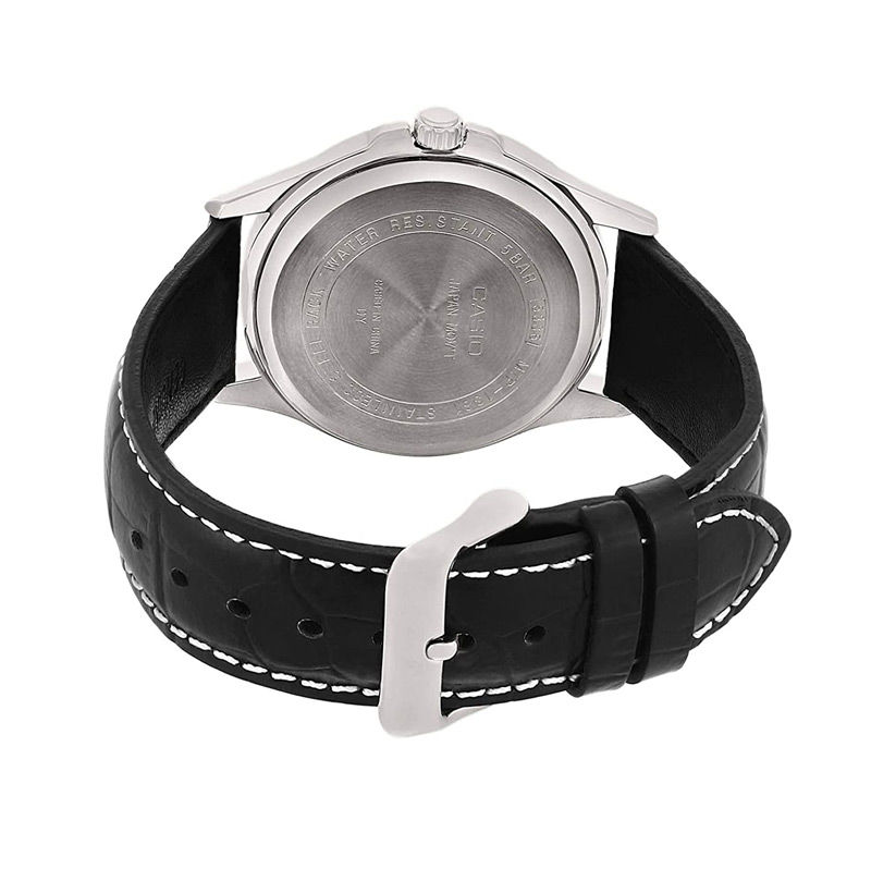 Men's Analog Day Date Black Leather Belt Watch MTP-1381L-1AVDF. 