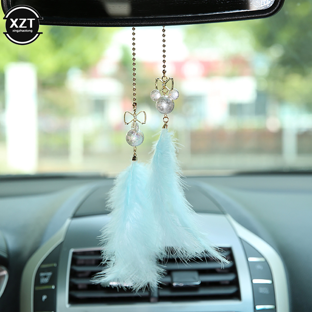 Car Interior Decoration Rearview Mirror Hanging Pendant Cute Bow Mouse Feather Shape Pendant Girl Wowan Goods Car Accessories