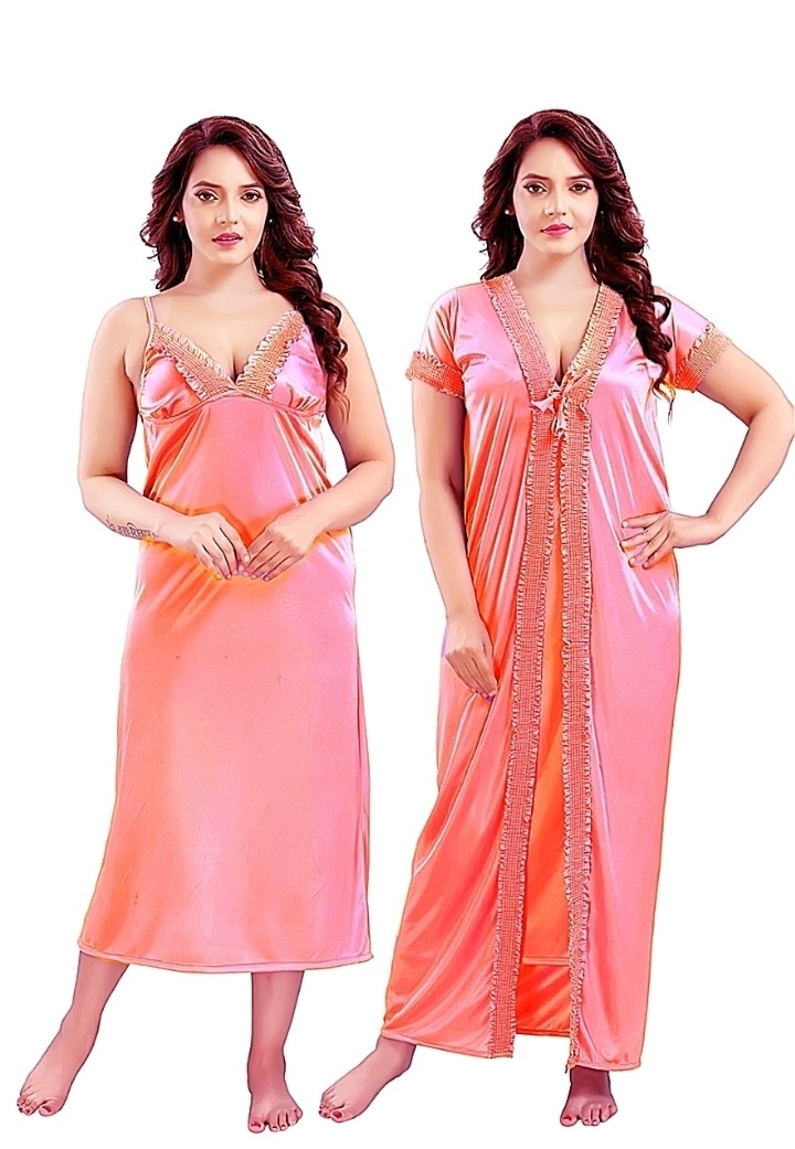 Sleep in Style Comfortable  with Women's 2-Part Long Solid Night Dress Set -Maxi. 
