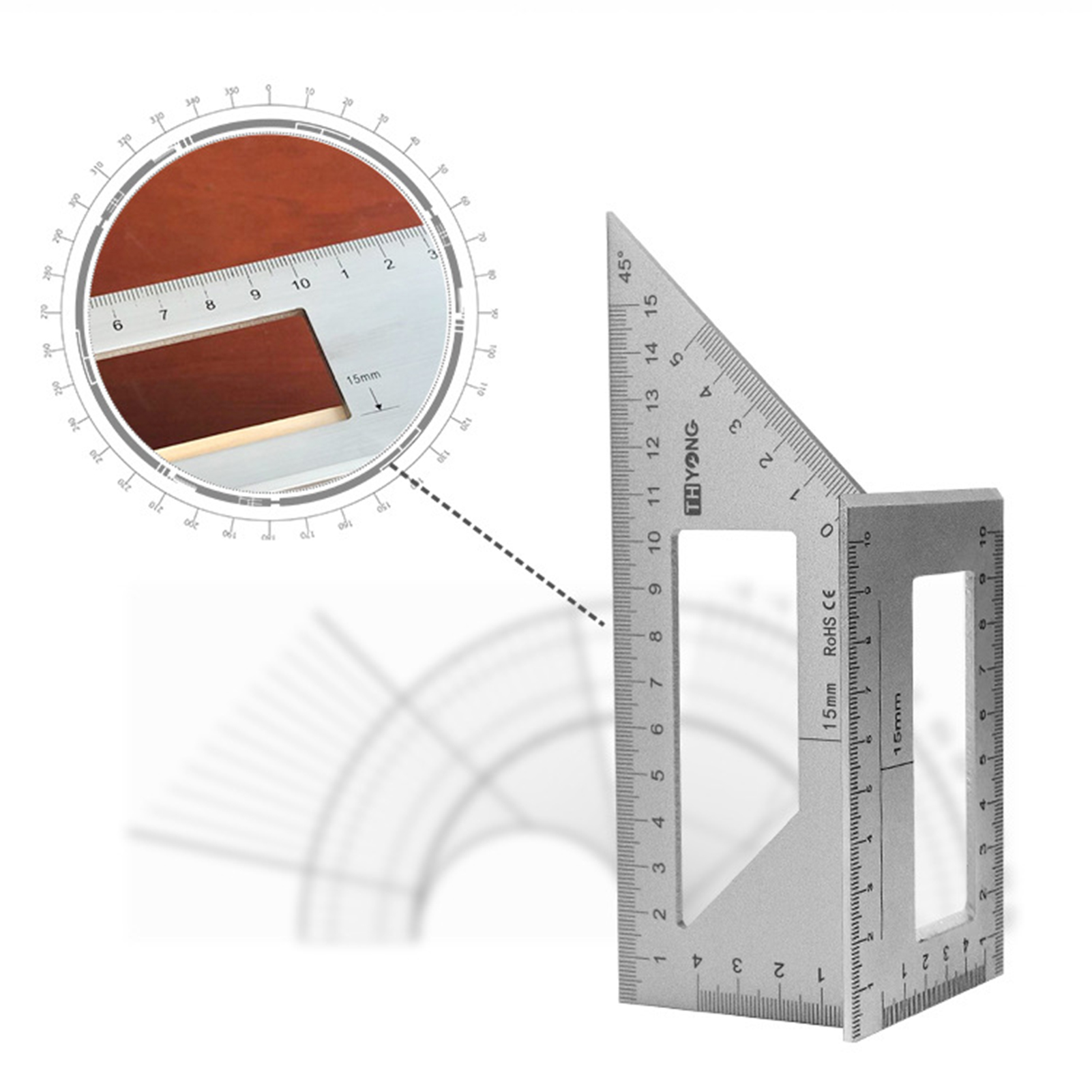 Aluminum Alloy 45/90 Degree Angle Ruler Vertical T-shape Gauge Protractor Tool. 