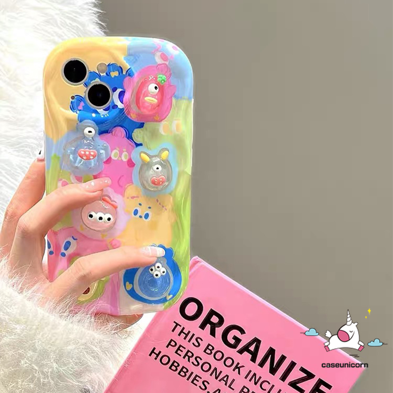 Creative DIY Cute Cartoon Stereoscopic Little Monster Phone Case Compatible For Realme C35 C55 C11 C25 C25Y C21Y 9i 7i 5i 6i 5 5s C20 C31 C17 C20A C25s C12 C33 C30 C3 C15 C1 C21 3D Wavy Curved Edge Soft Cover