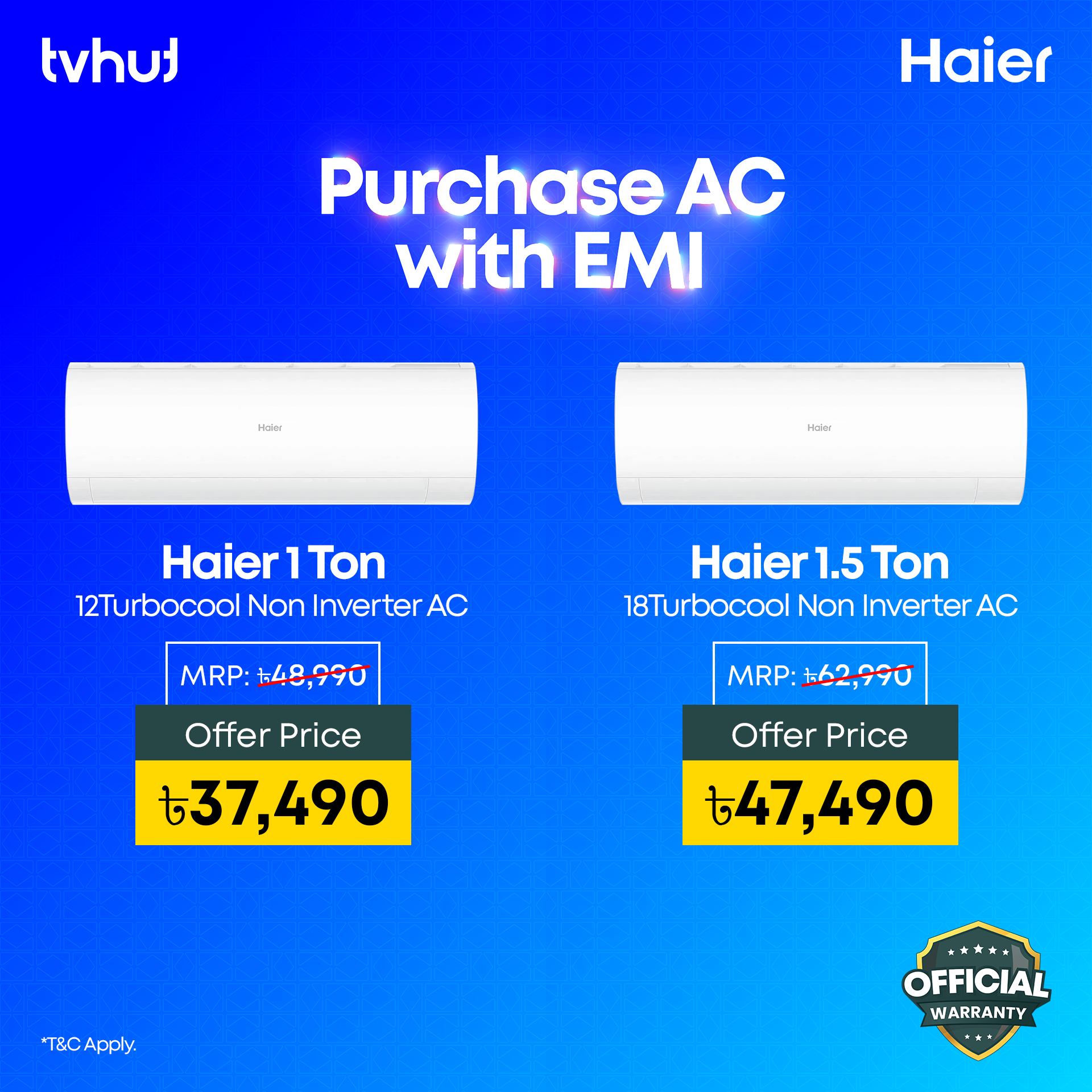 Haier 18Turbocool Pro 1.5 Ton Non Inverter AC With Official Warranty. 