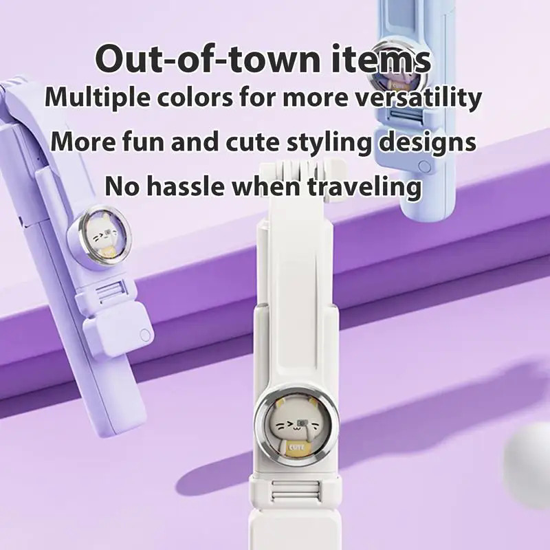 Extendable Selfie Stick Tripod Portable Travel Tripod with Remote Control Cartoon Cat Design Selfie Stick for Taking Selfies. 