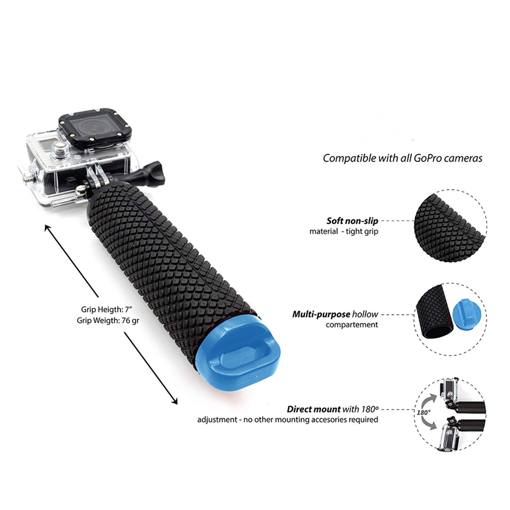 BassPal Water Floating Hand Grip Handle Mount Float accessories for Go Pro Gopro Hero 8 7 6 5 4 Xiaomi Yi 4K SJ4000 SJ5000 Action Camera in Summer swimming stick diving. 