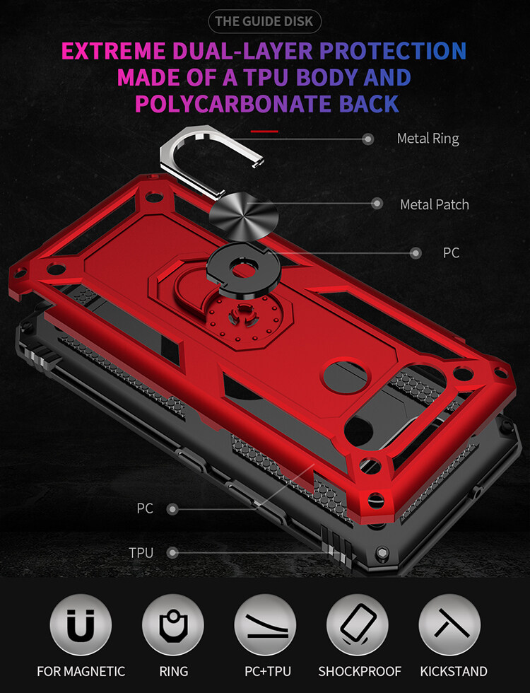 Lereach For LG K51 / Q51 Mobile Phone Case TUP+PC Hard Ring Car Ring Bracket Shockproof Back Cover. 