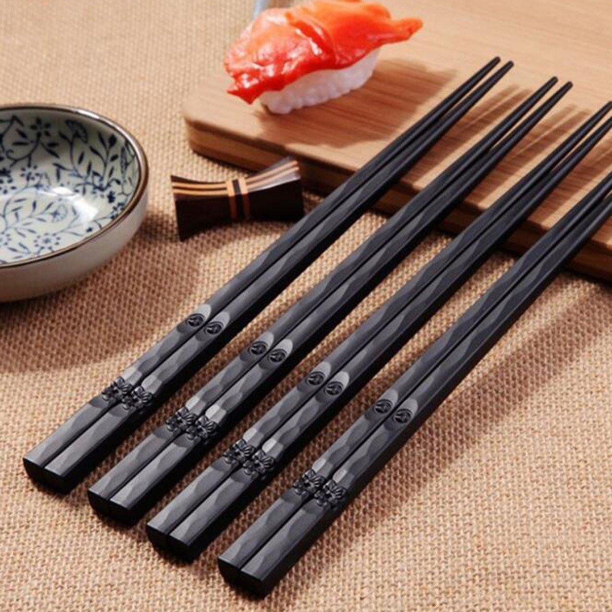 LALA 1 Pair Japanese Chopsticks Alloy Non-Slip Wood Color Sushi Chop Sticks Set. 