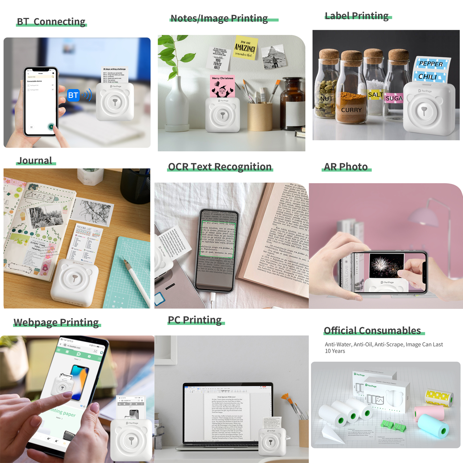 HXSJ Peripage A6 Mini Pocket Printer Hd 304Dpi  Bt Thermal PrinterWith Android Ios S-martp-hone Windows. 
