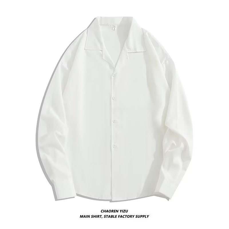 Cuban collar shirt men's long sleeve spring and autumn top tide ins handsome sense of luxury dk drape loose casual white shirt. 