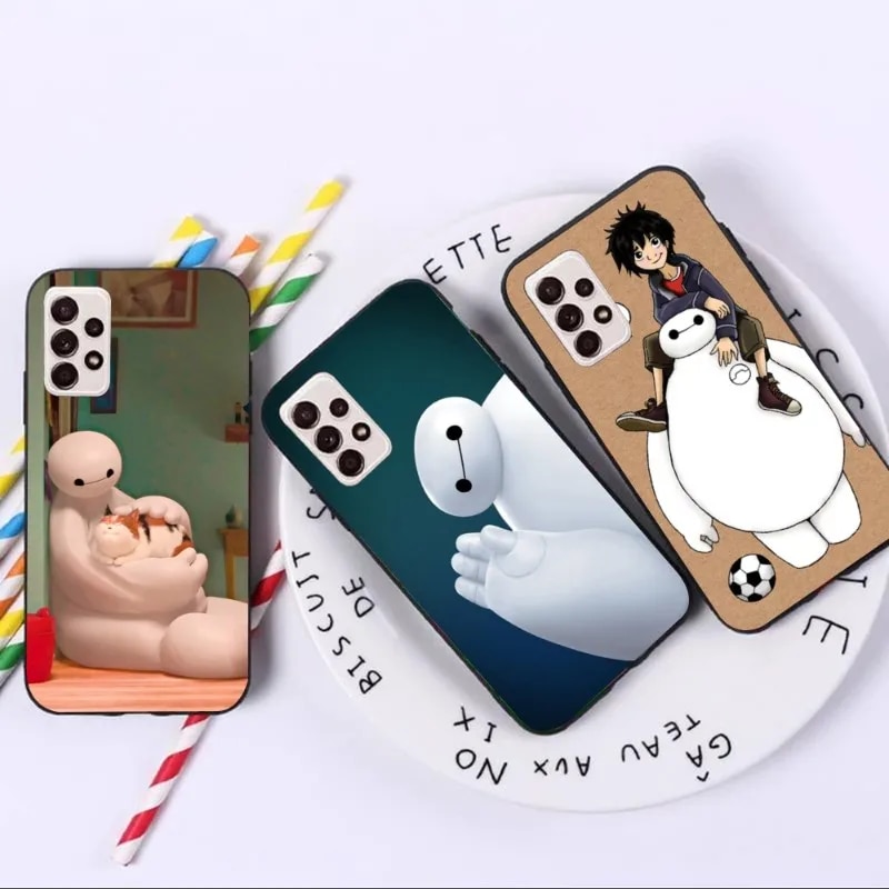 Clumsy Baymax Phone Case For Samsung A14 A34 A54 A13 A52 A53 4G 5G Soft Black Phone Cover