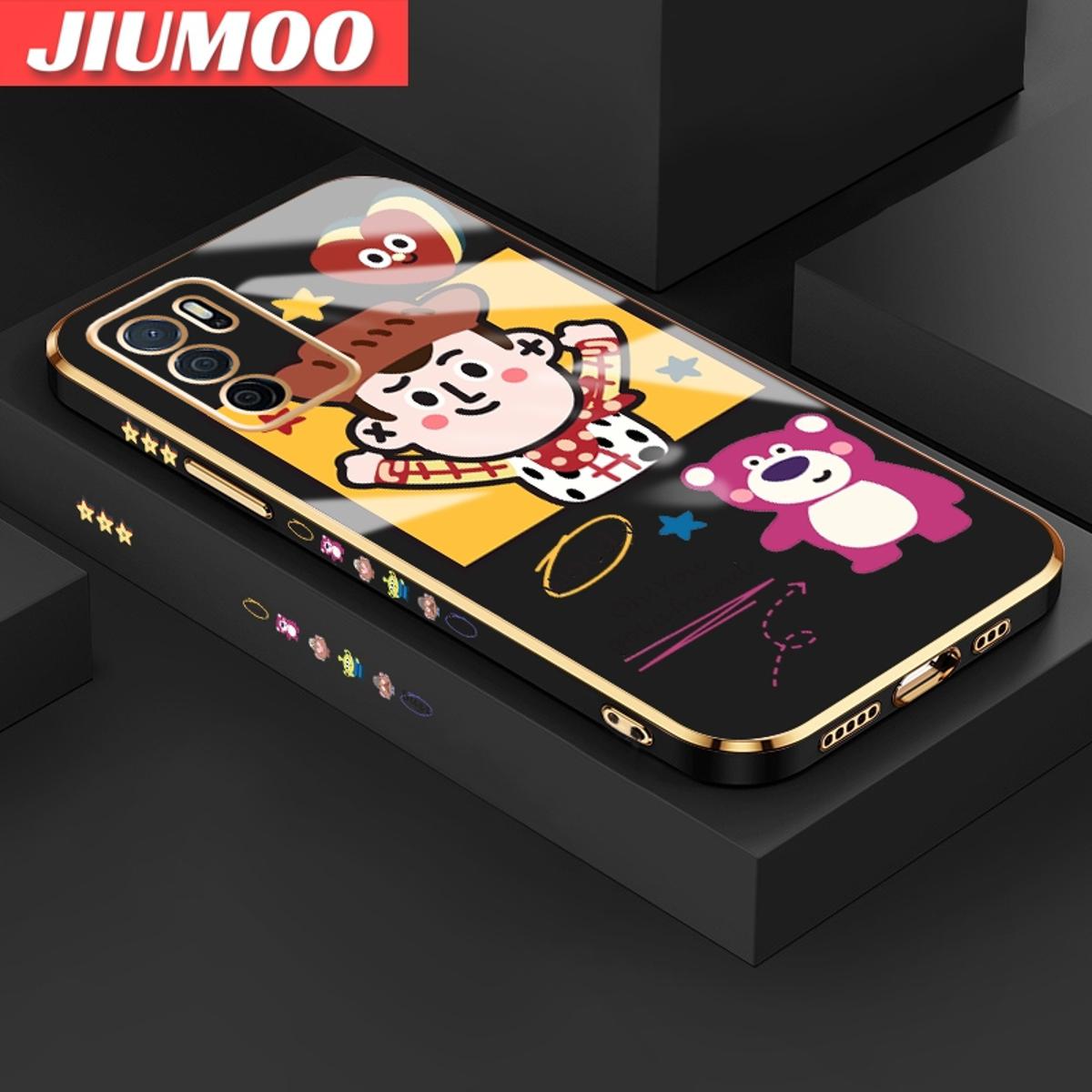 JIUMOO For OPPO A16 OPPO A16s Case Cartoon Cute Toy Story Fake Side Design Luxury Plating Phone Case Square Edge Pattern Liquid Silicone Casing Full Cover Camera Soft Protection Cases