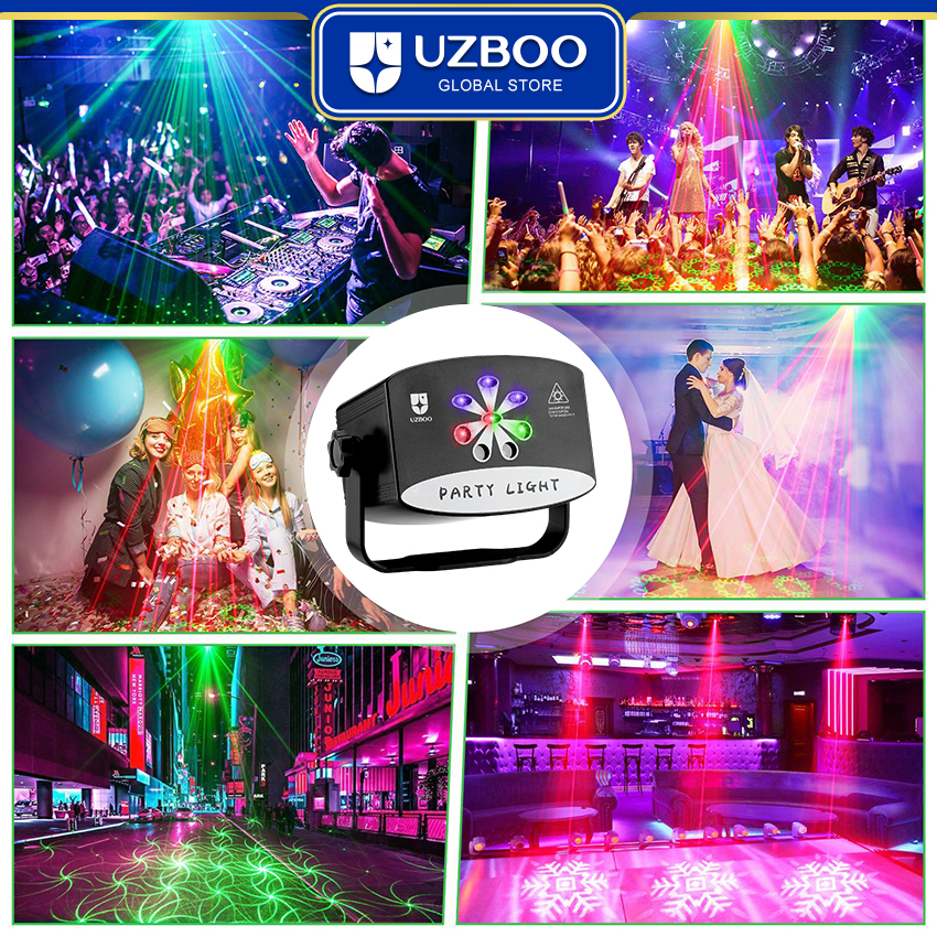 UZBOO 128/64 Pattern Laser Stage Lights DJ Disco Lamp Party Projector Lights Sound Activated Strobe Lights RGB Laser Projector For Birthday Wedding KTV Bar Concert USB Plug. 