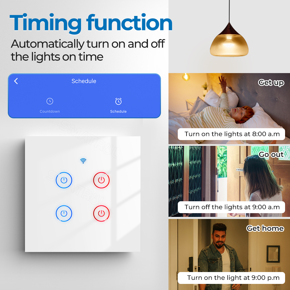 SMATRUL - Smart Wifi Switch - 1/2/3/4 Gang - Wifi Light Switch - RF 433 MHZ - 100V-240V - EU Standard - for Alexa and Google Home. 