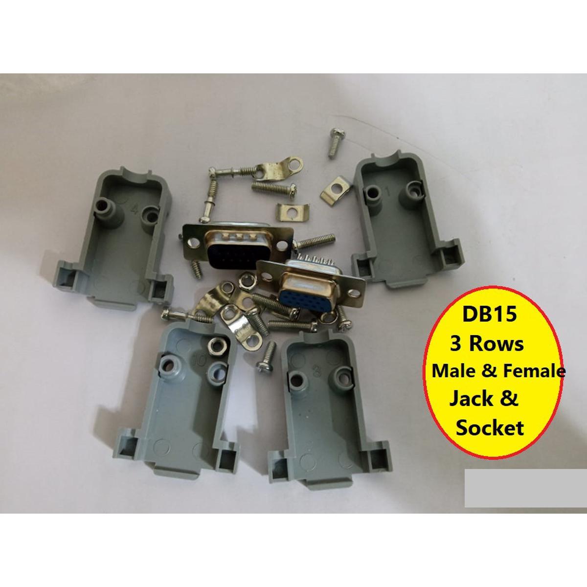 DB15 DB-15 3 ROWS 15 PIN Male & Female VGA Jack & Socket Plug Connector Adapters 3 Row 15Pin DIY With Plastic Back Shell Housing For Monitor Cables 