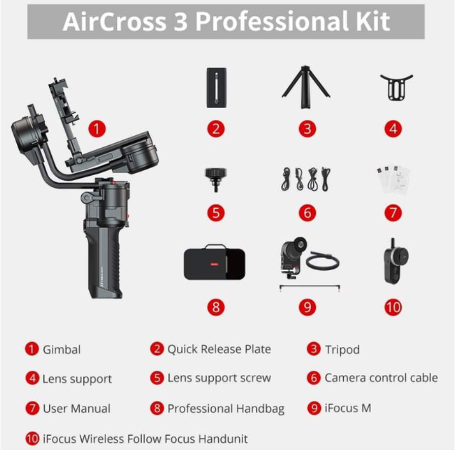 MOZA AirCross 3 Camera Gimbal Stabilizer, 3-Axis Gimbal Up To 3.2kg Payload , Compatible with Multiple Devices. 