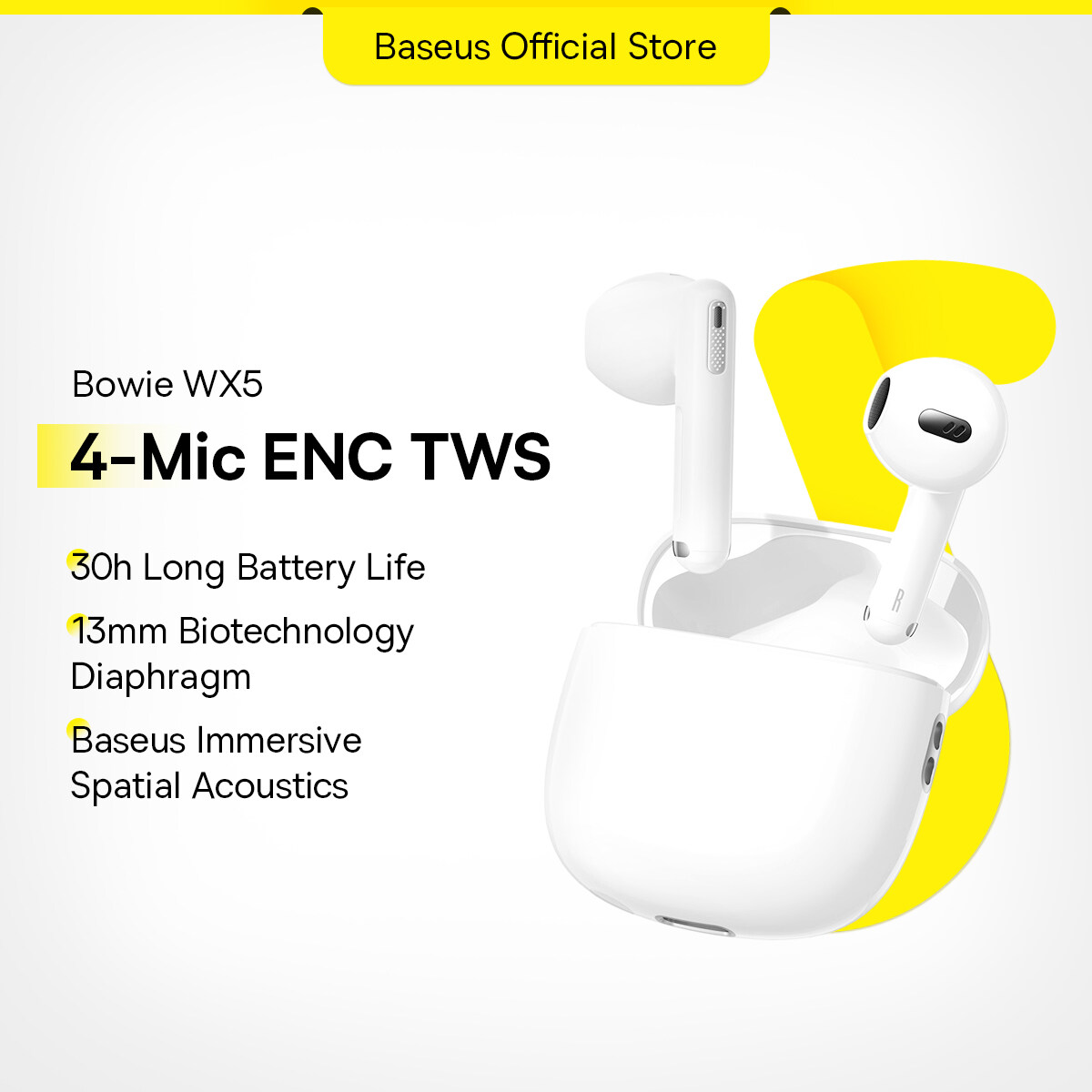 Baseus Bowie WX5 Wireless Bluetooth Earphone With 4 ENC Mics Ultra Low-Latency Wireless Earbuds Spatial Audio App Support Long Battery. 