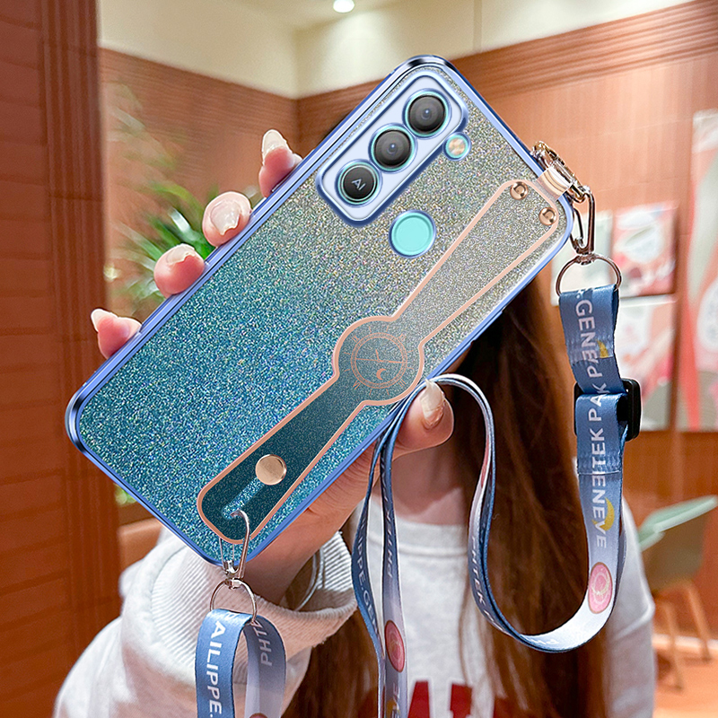 For Tecno POP 5 LTE BD4 BD4i BD4a Pop 5 Pro BD4j BD4h Flash powder electroplating Wrist strap bracket Phone Case Whit lanyard. 